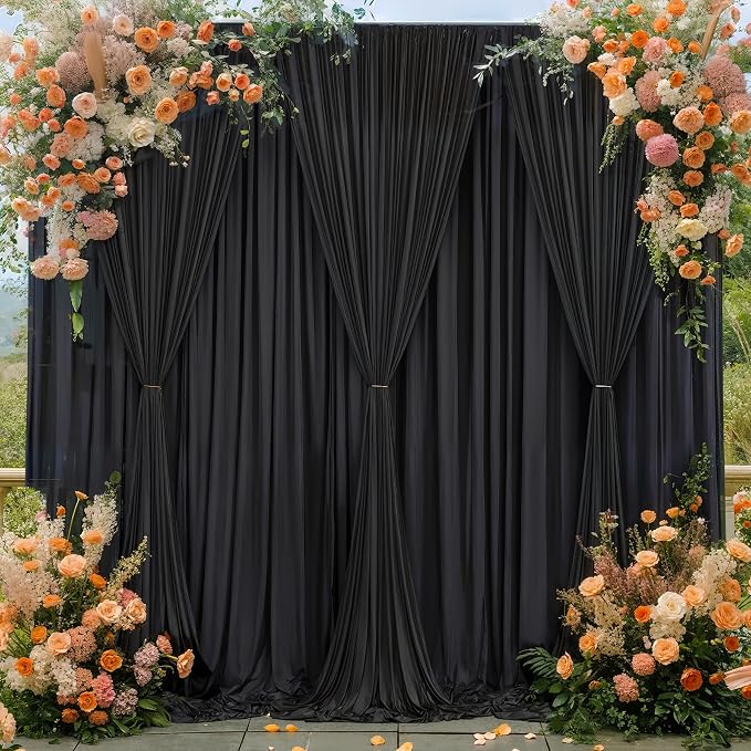 Black Backdrop Curtain 6 Panels-Wrinkle-Free Black Curtains Polyester Photography Drapes for Wedding Birthday Party Photo Background Backdrop Stand- 24 X10FT - Image 4