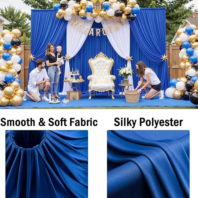 20ftx10ft Wrinkle Free Royal Blue Backdrop Curtains for Parties, 4 Panels Silky Polyester Photo Backdrop Drapes Back Drop Cloth for Wedding Birthday Photography Background - Image 4
