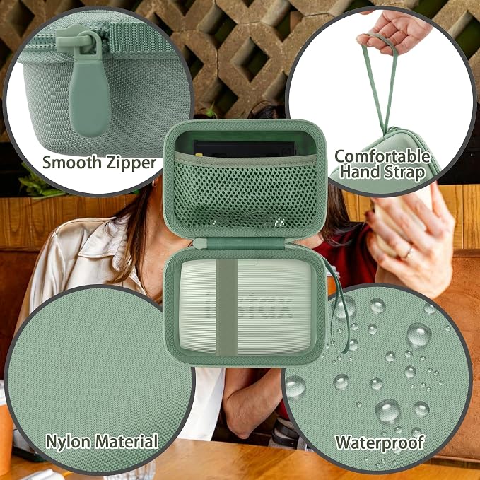 Hard Travel Case for Fujifilm Instax Mini Link+ & Link 3/2 Printer | Shockproof, With Handle, Hard Shell Exterior, Storage Compartment, Portable Carrying Box, Sage Green Case - Image 4