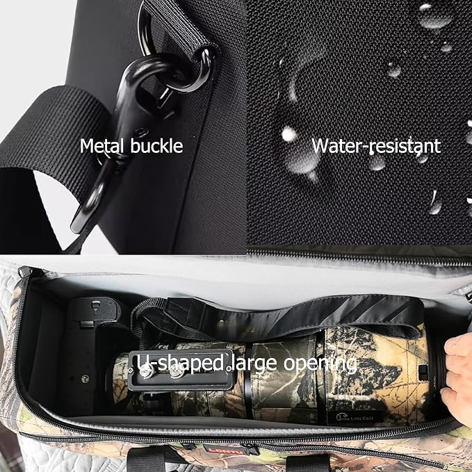 ZZQ&CCF Camera Lens Pouch Case for Canon RF 200-800/100-500,for Sony FE 200-600mm F5.6-6.3G,Compatible with Nikon Z 180-600, Portable Compact Outdoor Telephoto Lens Photography Bag -Black Camo - Image 8