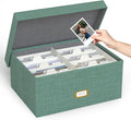 Decorative Photo Storage Box, Linen Photo Box Holds 1700 5x7 Pictures Green | Photo Storage Containers with 8 Dividers, Memory Keepsake Organizer for Photos, Scrapbook Supplies, Cards, Stamps,Archive Box by JOLENSOY