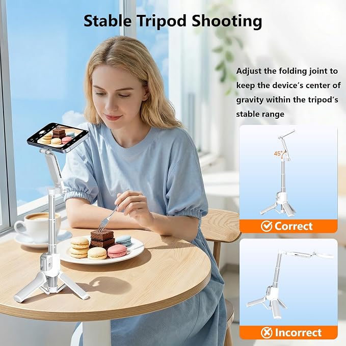 [3 in 1] Magnetic Phone Camera Shutter Grip, Extendable Selfie Stick & Tripod Portable for Magsafe iPhone & Android with Detachable Wireless Shutter Button Remote Control Ergonomic Handle - Black - Image 7