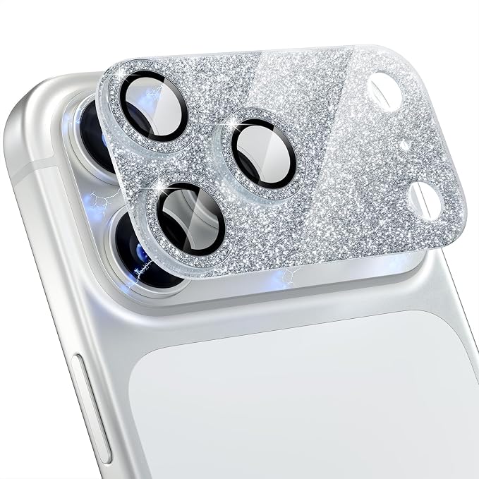 Choiche for iPhone 17 Pro Camera Lens Protector, Glitter-Silver | Bling Metal Camera Cover with 9H Tempered Glass Lens Screen Protector Accessories, Strong Adsorption, Case-Friendly, 6.3-inch by Choiche
