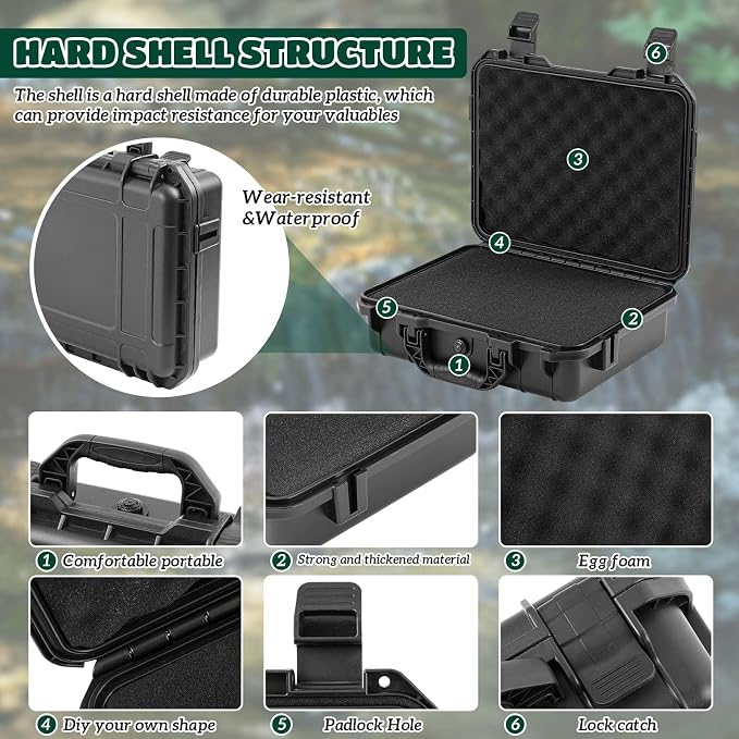 Relaxweex 1 Pcs Waterproof Hard Case with DIY Customizable Foam Insert Portable Protective Case with Knife for Camera Drones Equipments Tools Test Instruments(Black,11.3 x 8.7 x 4.2 Inch) - Image 3