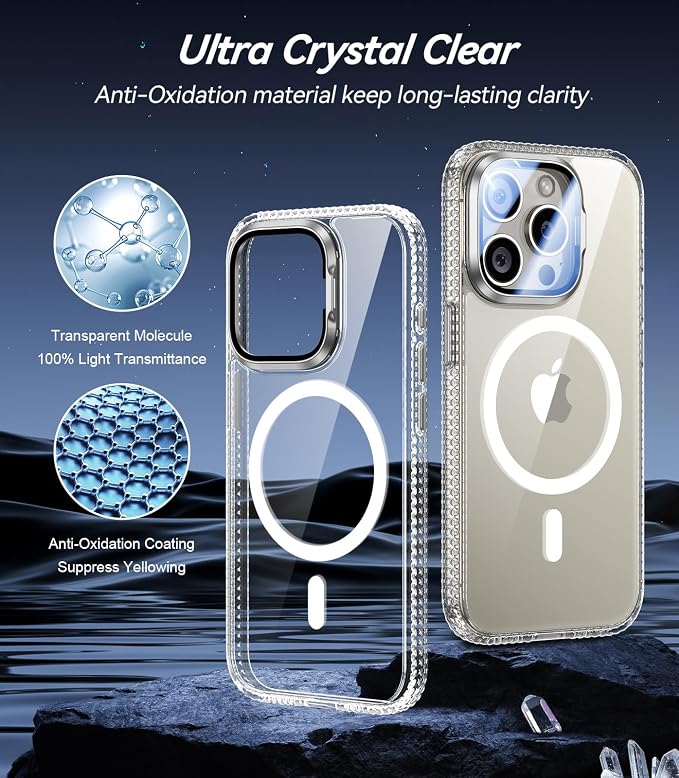 VOFATA [Upgraded] for iPhone 15 Pro Case with Camera Cover Stand [Fit for MagSafe][9H Camera Lens Protector] Mil-Grade Protection Transparent Magnetic iPhone 15 Pro Phone Case, Clear - Image 4