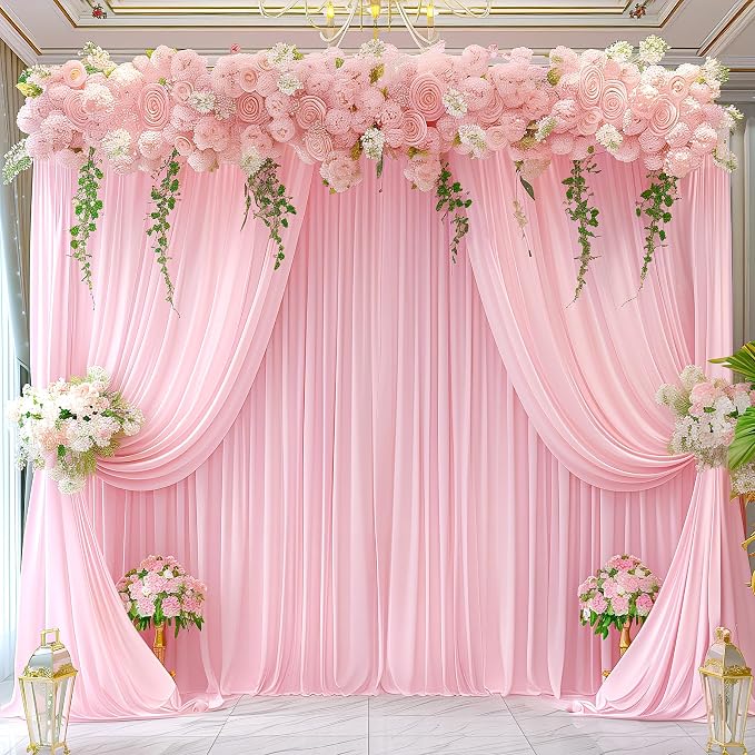 Pink Backdrop Curtains-Wrinkle-Free Polyester Photography Drapes Party Curtain Background for Baby Shower Wedding Decorations- 16 X10FT (Pink) - Image 6