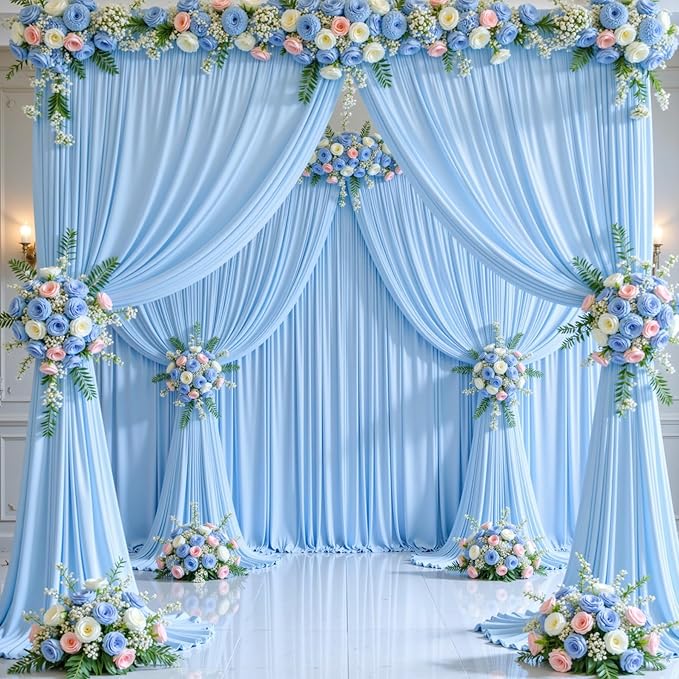8 Panels Baby Blue Backdrop Curtains for Wedding Party Wrinkle Free Backdrops Curtain Drapes Fabric Decorations Photo Back Drop Cloth for Baby Shower Photography Stage Reception 40ft(W) x 12ft(H) - Image 4