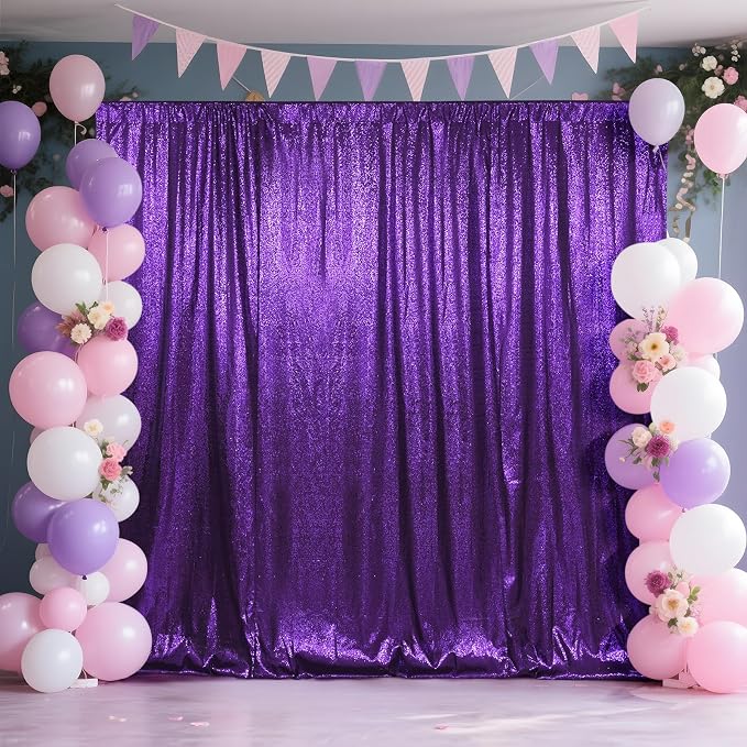 SquarePie 8x10ft Purple Sequin Backdrop, High Density Non-Transparent Glitter Curtain for Photography, Birthday, Wedding Party Decorations, Thick Solid Background with 4" Rod Pocket, 1 Panel - Image 5
