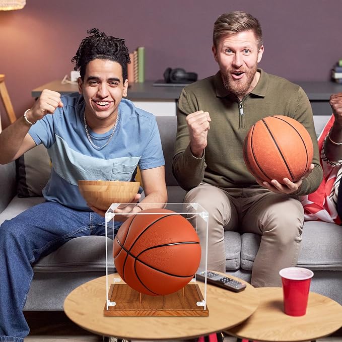 Clear Acrylic Basketball Display Case with Wood Base & Tee, Memorabilia Stand Cube Holder, Dust Protection Transparent Storage Box for Single Ball Souvenir Basketball Collections - Image 9