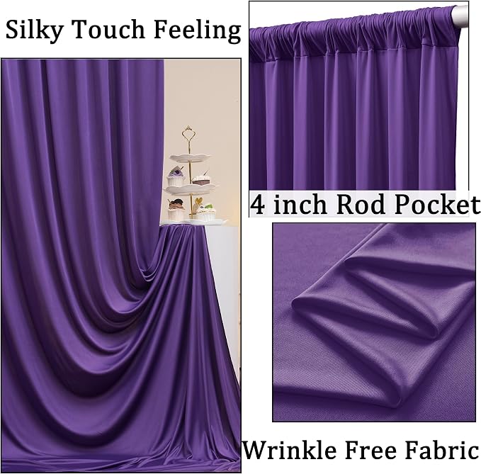10ft x 10ft Wrinkle Free Purple Backdrop Curtain for Parties, Polyester Backdrop Drapes Panels 2 Panels 5x10ft for Photography Background Wedding Birthday Baby Shower Mermaid Party - Image 2