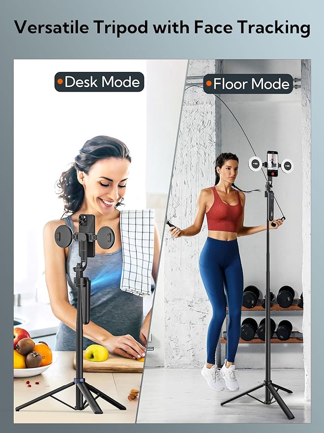 70.9" Auto Face Tracking Tripod 360° Rotation w/Light(UTK-02) | Phone Tripod for iPhone & Android,No App Needed,w/ Remote Control,Gesture Control,LED Light,1/4"Screw Mount,Video Recording - Image 4