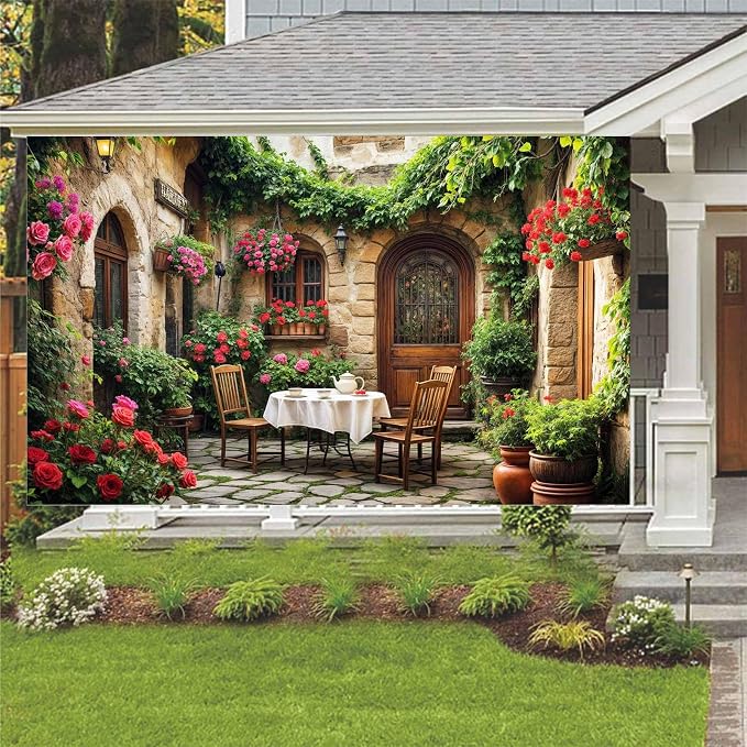 6X4ft Italian Theme Backdrop Italy Town Street Backdrop for Photography, Europe Village Town Landscape Photography Background Garden Tea Party Barnner Photo Studio Props, Color-1 - Image 2
