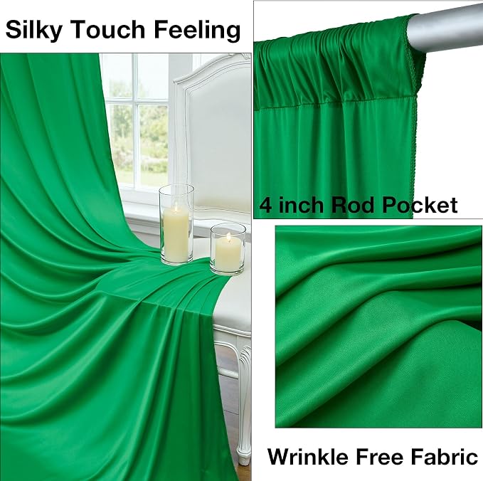 10ftx10ft Wrinkle Free Green Backdrop Curtains for Parties, Silky Polyester Photo Backdrop Drapes 2 Panels 5x10ft Back Drop Cloth for Wedding Birthday Baby Shower Photography Background - Image 2