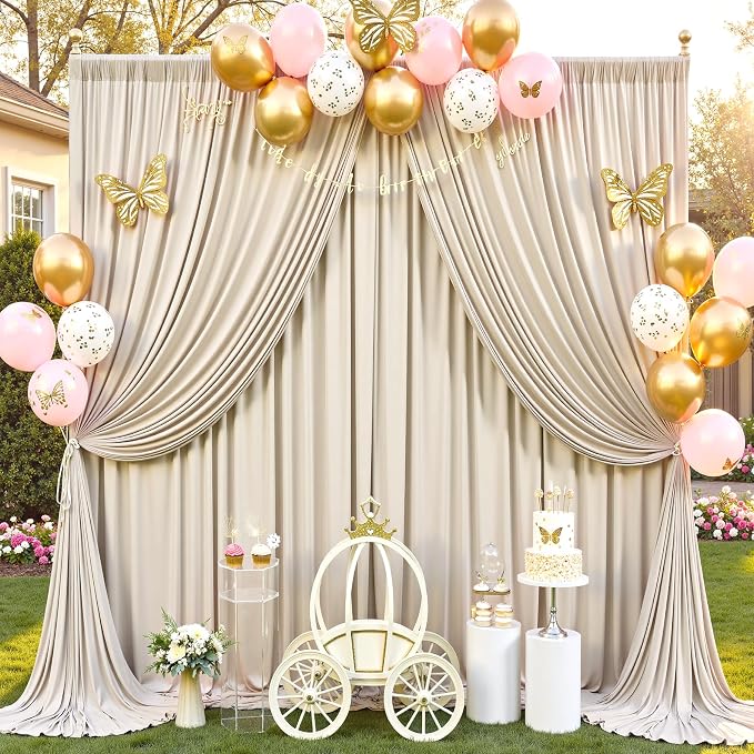 20x12 ft Beige Backdrop Curtains for Weddings Parties, Birthdays and Photos | 4 Panels 5x12 ft, Wrinkle-Free Polyester Drapes, Washable, Ironable, 4 in Rod Pocket for Baby Showers Photography Background - Image 5