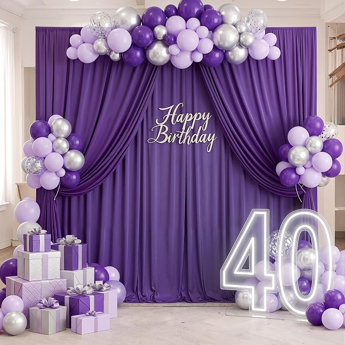 10ft x 10ft Wrinkle Free Purple Backdrop Curtain for Parties, Polyester Backdrop Drapes Panels 2 Panels 5x10ft for Photography Background Wedding Birthday Baby Shower Mermaid Party - Image 7