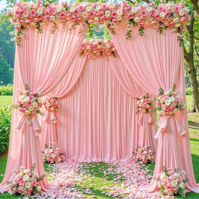 4 Panels Blush Pink Backdrop Curtains for Wedding Party Wrinkle Free Backdrops Curtain Drapes Fabric Decorations Photo Back Drop Cloth for Baby Shower Photography Stage Reception 20ft(W) x 12ft(H) - Image 5