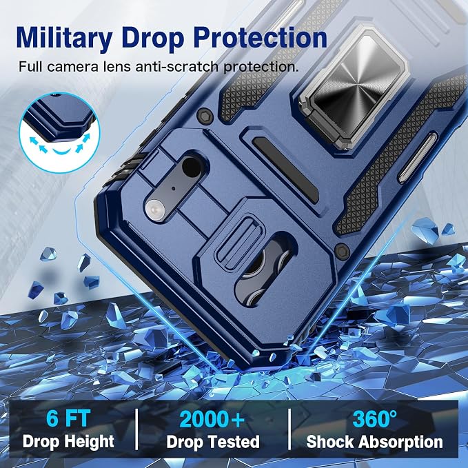 VEGO for iPhone 17 Pro Case with Privacy Screen Protector Blue | Slide Camera Cover & Ring Kickstand Military Grade Heavy Duty Protection Cover for iPhone 17 Pro 5G 6.3 Inch - Blue - Image 6