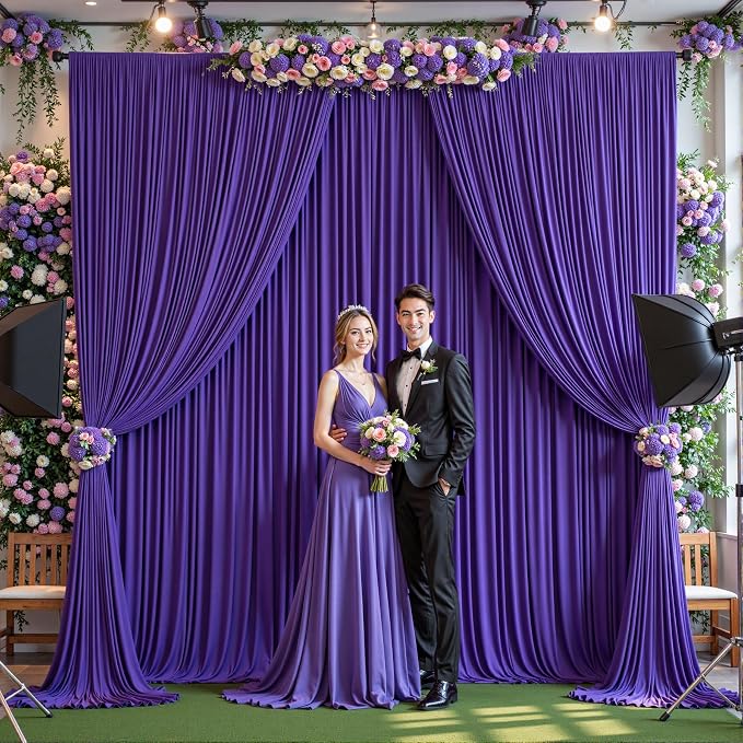 16ftx10ft Wrinkle Free Purple Backdrop Curtain - 10 Feet Photography Backdrop Drapes, Silky Polyester Back Drop Cloth for Wedding Baby Shower Balloon Arch Background - Image 3