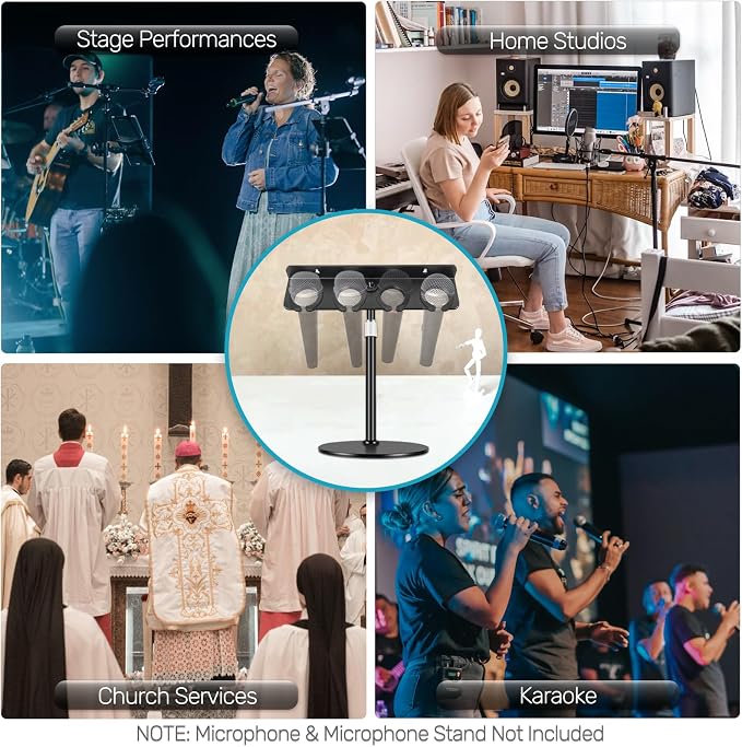 2-Set Wall Mounted Multi Mic Holder, Organizer for 8 Handheld Mics, Metal | Compatible with 5/8 & 3/8 Thread Stand, with Rubber Pad, Wired/Wireless Mic Storage for Church/Stage/Podcast Setup, 2 Pack - Image 6