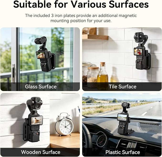 AMAZEAR Magnetic Mount Stand Compatible with DJI Osmo Pocket 4P/4/3/Xtra Muse, Pocket4 Accessories Adapter Clamp Magnet Suction Case Holder on Desktop/Vertical Surface, 180° Adjustable Handle, Black - Image 6