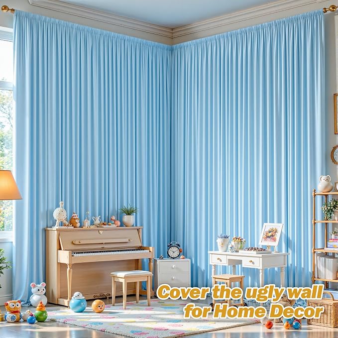 40ftx10ft Wrinkle Free Blue Backdrop Curtain - 10 Feet Photography Backdrop Drapes, Silky Polyester Back Drop Cloth for Wedding Baby Shower Balloon Arch Background - Image 4