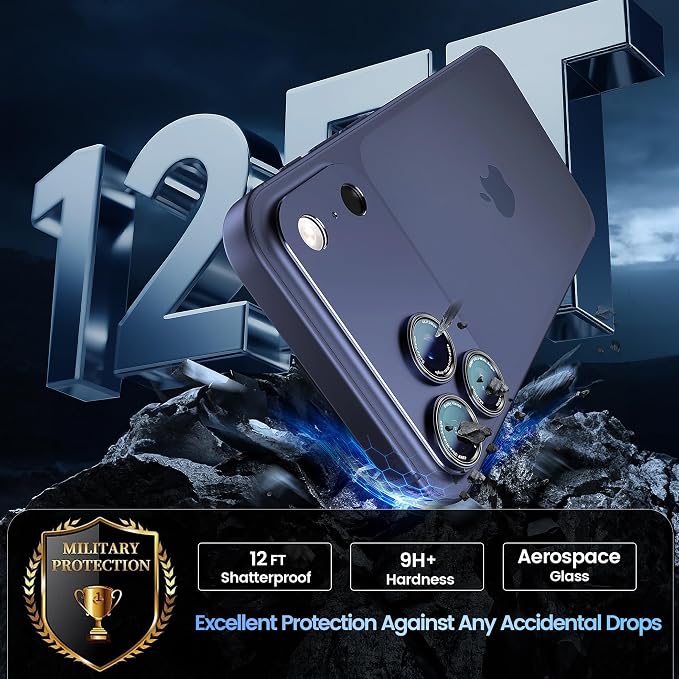 CACOE Metal Camera Lens Protector for iPhone 17 Pro Max | Tempered Glass Cover, Anti-Scratch, Drop-Proof, Strong Adhesion, Camera Screen Cover Accessories, Dark Blue - Image 5