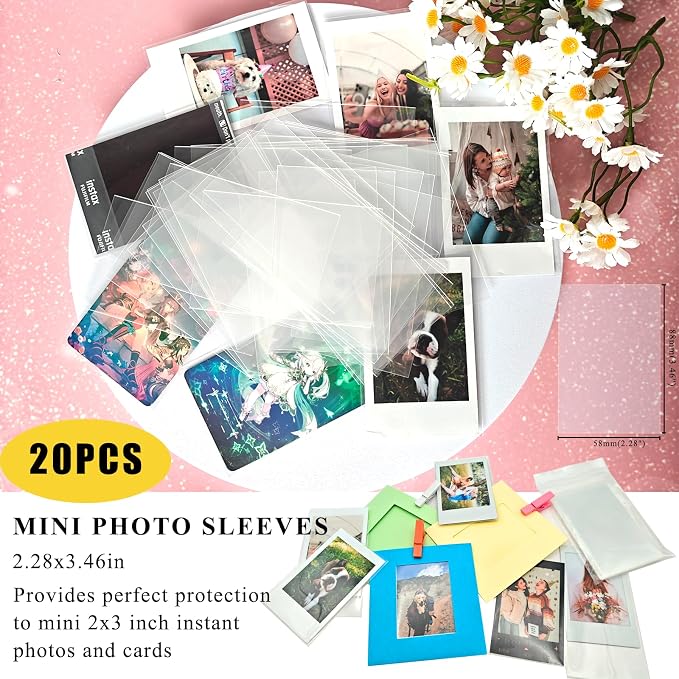 2x3 Picture Hanging Paper Frames with Stickers for Instax Mini Films | 20 Frames with Clips & String, 20 Border Stickers, 20 Photo Protector Perfect for 54x86mm Polaroid Mini Photo,Colorful & Cute - Image 4