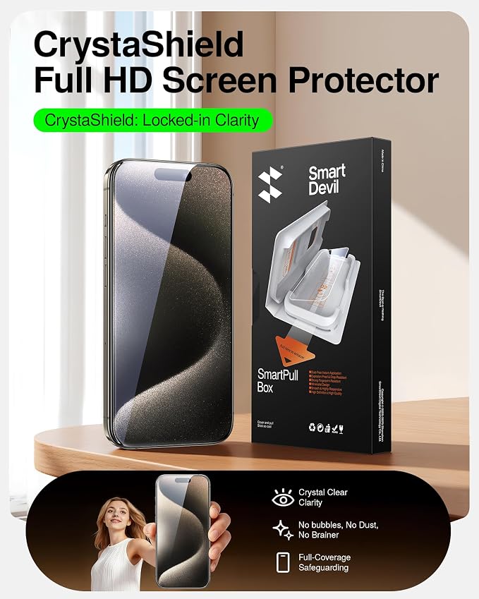 SMARTDEVIL 2 Pack Tempered Glass for iPhone 15 Pro Max Screen Protector | Military-Grade Shatterproof Protection, Crystal Clear, 9H Hardness, Fast & Easy Installation, Scratch Proof, Case Friendly - Image 2