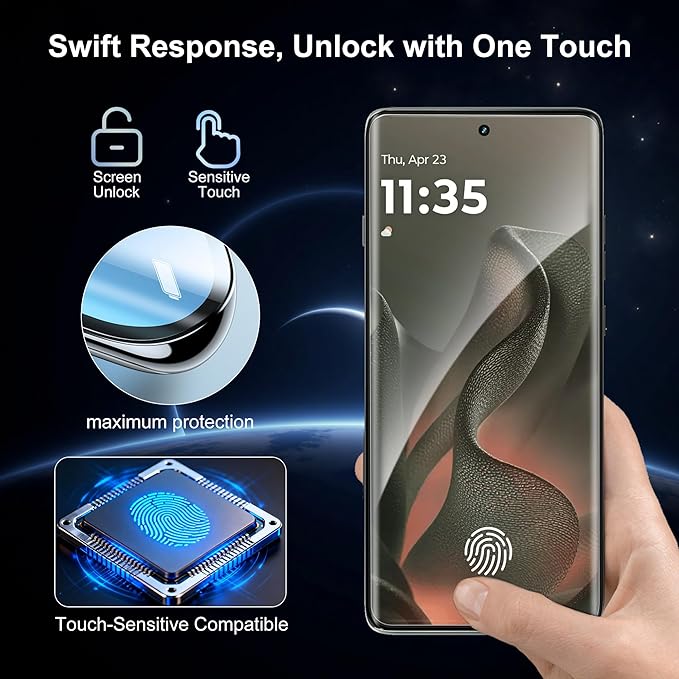 2+2 Pack for Motorola Edge 2025 Screen Protector and Camera Protectors, Fingerprint Support, Case Friendly, Bubble-Free, Anti-Scratch, 9H Hardness Clear Glass Screen Protector for Edge 2025 - Image 2