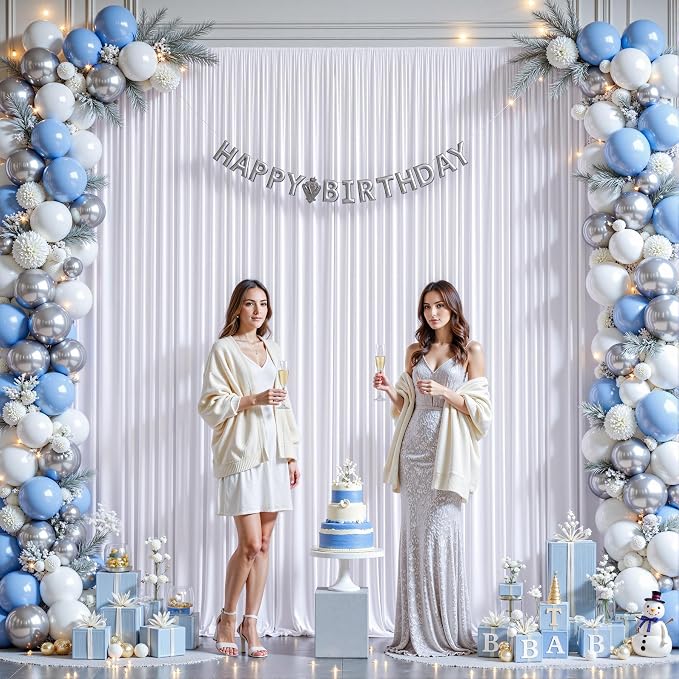 16ftx10ft Wrinkle Free White Backdrop Curtain - 10 Feet Photography Backdrop Drapes, Silky Polyester Back Drop Cloth for Wedding Baby Shower Balloon Arch Background - Image 2