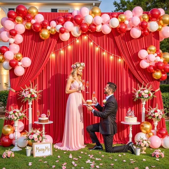 4 Panels Red Backdrop Curtain for Parties Wedding Wrinkle Free Red Photo Curtains Backdrop Drapes Fabric Decoration for Birthday Party Baby Shower Christmas 20ft(W) x 10ft(H) - Image 4
