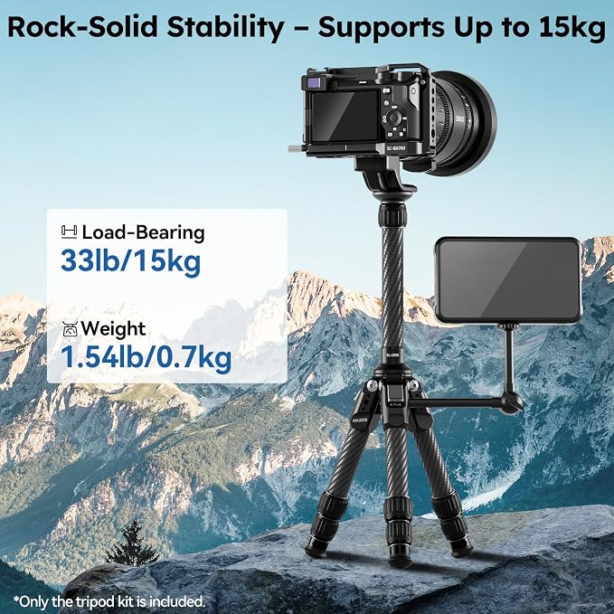SIRUI AM-223S+SL-100S Carbon Fiber Mini Tripod, Extendable Center Column | 26" Height, 33LB Load, 1.7LB Weight, Anti-Corrosion, Desktop, Travel, DSLR, Mirrorless Camera - Image 3