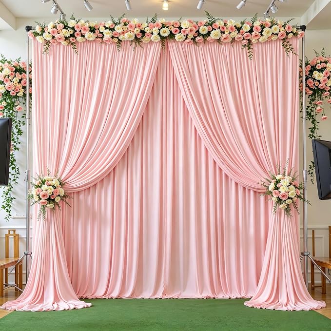 Blush Pink Backdrop Curtains-Wrinkle-Free Polyester Photography Drapes Party Curtain Background for Baby Shower Wedding Decorations- 8 X10FT - Image 2
