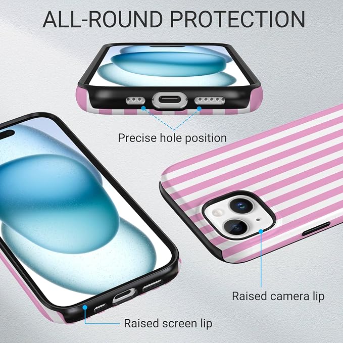TPU Phone Case for iPhone 14, MagSafe Wireless Charging Compatible, Shockproof Slim Fit Protective Cover with Anti-Yellowing & Raised Camera Protection (Pink Stripe, iPhone 14) - Image 3