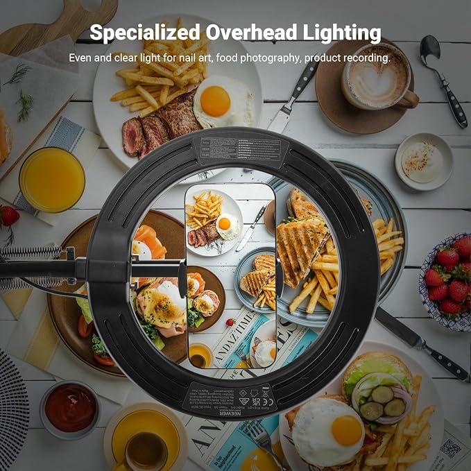 NEEWER Entry Level Version N41 8" LED Ring Light with Desk Clamp Stand/Remote, Overhead Phone Mount Holder Compatible with iPhone, Streaming Video Recording Selfie Nail Tech Food Photography Lighting - Image 7