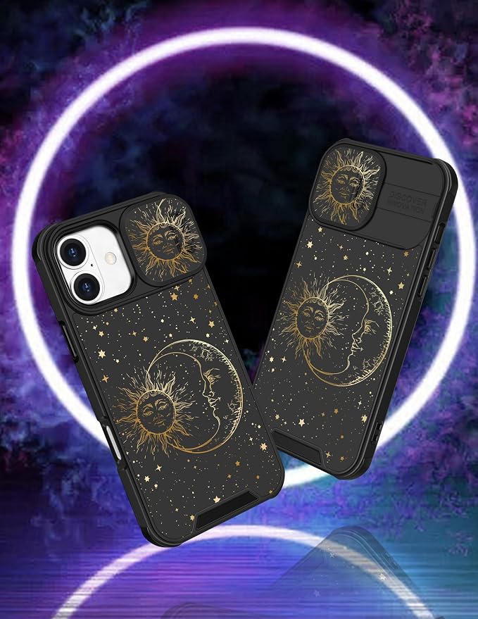 for iPhone 16 Case - Women Cute Phone Cover Girly Pretty Fancy Unique Aesthetic Design Slide Camera Cover Protective Case for Apple for iPhone 16,Sun and Moon - Image 4