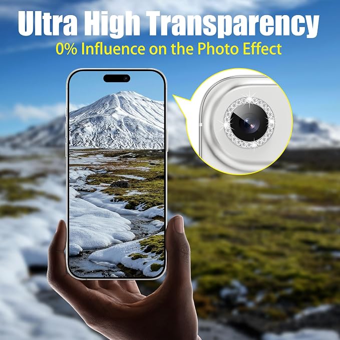AGVEE 3+3 6 Pack for iPhone Air Camera Lens Protector Cover | Individual Bling Diamond & Bling Glitter Sparkle Cute Gem Metal Ring, 9H Tempered HD Glass - Image 6