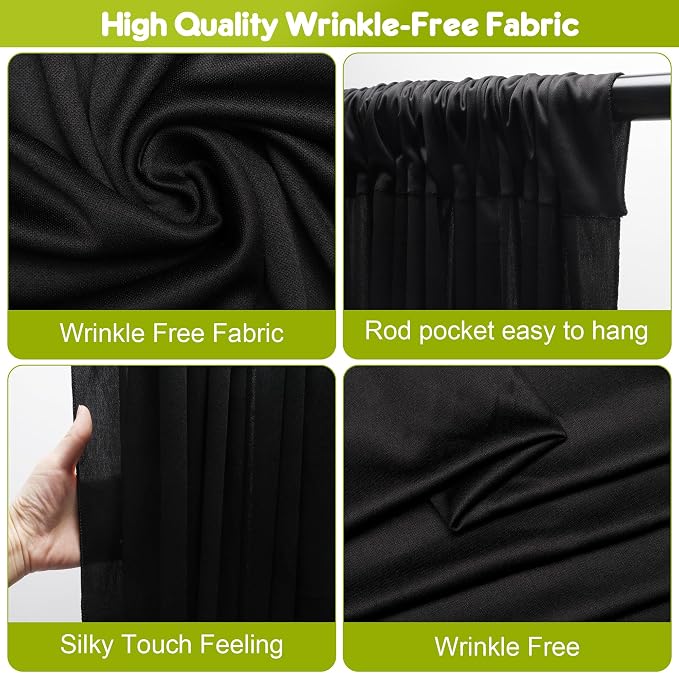 Black Backdrop Curtain for Wedding Parties Backdrop Drapes 10x8FT | Wrinkle Free Polyester Curtain Backdrop Black Draping Fabric for Backdrop Photoshoot Birthday Party Background,2 Panel 5x8FT - Image 3