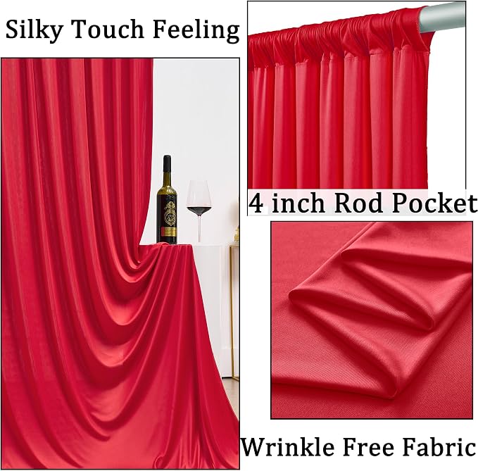Wrinkle Free Red Backdrop Curtains for Parties, Thick Fabric Photo Backdrop Drapes for Christmas Photography Birthday Wedding Background Backdrop, 10ft x 8ft - Image 2