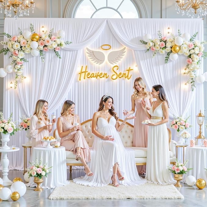 6 Panels White Backdrop Curtain for Parties Wedding Wrinkle Free White Photo Curtains Backdrop Drapes Fabric Decoration for Baby Shower 30ft(W) x 10ft(H) - Image 3