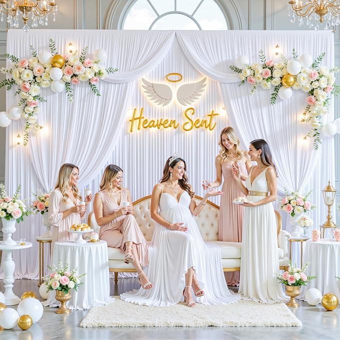 4 Panels White Backdrop Curtain for Parties Wedding Wrinkle Free White Photo Curtains Backdrop Drapes Fabric Decoration for Baby Shower 20ft(W) x 10ft(H) - Image 3