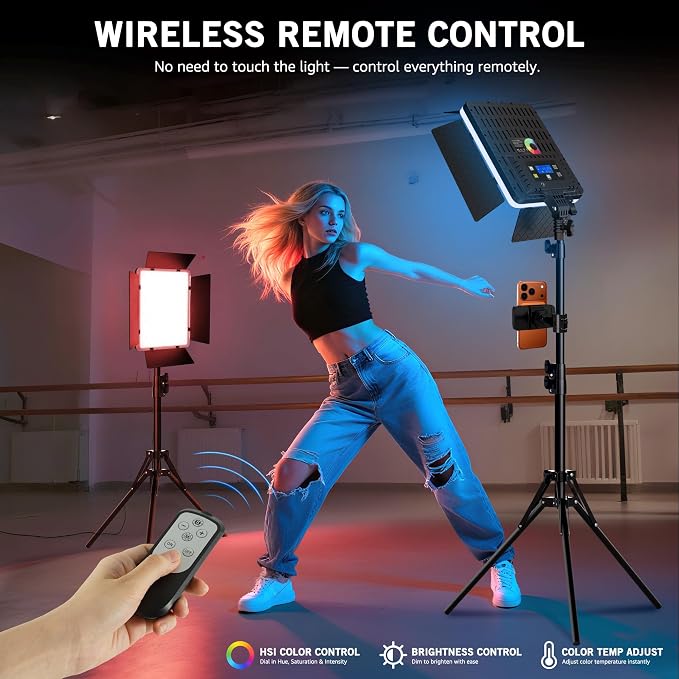 NiceVeedi 2-Pack RGB Photography Lighting with 20 Effects, 40W/360° Full Color/2700-6500K Studio Lights with Remote & Display, Video Light for Video Recording/Photography/Streaming/YouTube/TikTok - Image 7