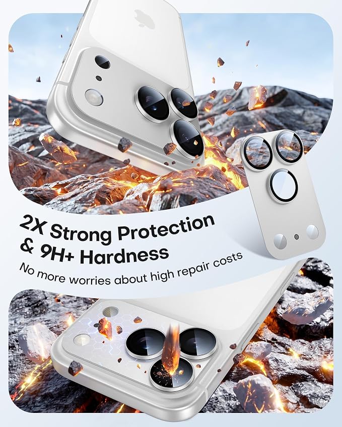 TAURI 2 Pack for iPhone 17 Pro Camera Lens Protector, Silver | Full Coverage Military-Grade Shatterproof, Upgrade AR Anti-Reflection Ultra Clear Transmission & Case Friendly - Image 3