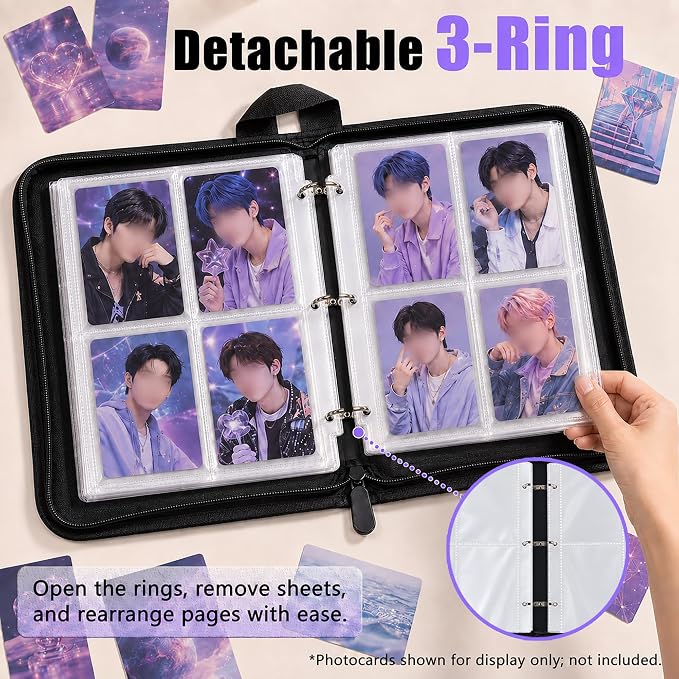 Cute Trading Photocard Binder, STAY Photo Album Cartoon Card Holder Book Storage 400 Cards with Sleeves for Lomo Cards Gift - Boys & Girls, idol Photo Protect (Blue, 4 Pockets) - Image 3