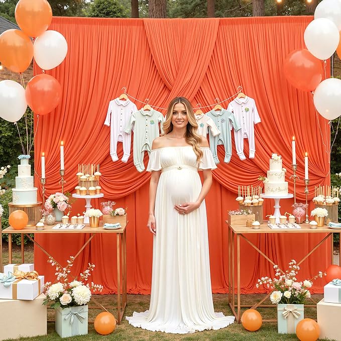 10 ft x 10 ft Wrinkle Free Orange Backdrop Curtain for Parties, 2 Panels 10ft Polyester Orange Photo Backdrop Drapes for Graduation Birthday Wedding Party Stage Curtains - Image 3