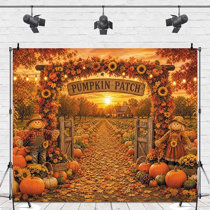 Fall Pumpkin Patch Backdrop 10x8ft Thanksgiving Harvest Photo Backdrops | Autumn Scarecrow Sunflower Photography Background Fall Pumpkin Leaves Theme Baby Shower Party Decorations Photo Booth Props - Image 4