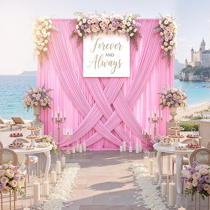 40ftx10ft Pink Backdrop Curtains for Parties, Wrinkle Free 8 Panels Silky Polyester Photo Backdrop Drapes Back Drop Cloth for Wedding Birthday Photography Baby Shower Decor - Image 6