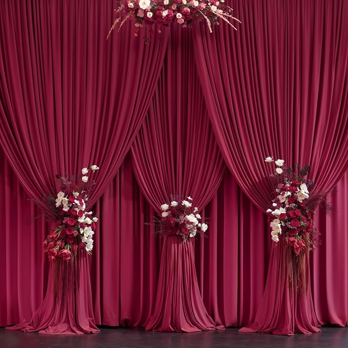 Burgundy Backdrop Curtains 6 Panels - Wrinkle-Free Polyester Photography Drapes for Baby Shower & Birthday Party - 24 X 10FT - Image 4