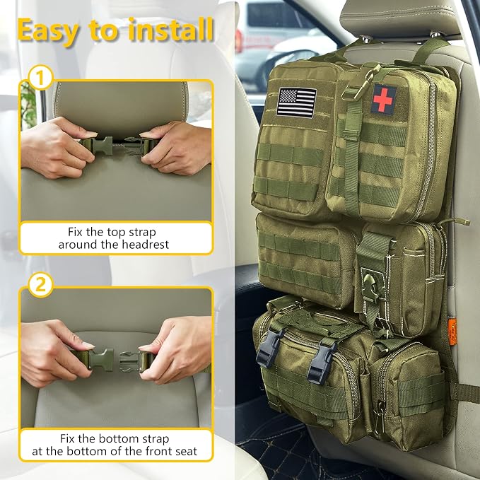 Universal Tactical Car Seat Back Organizer Bag Tactical Molle Vehicle Organizers Panel Vehicle Protector Organizers with 5 Detachable Pouches for Car Truck Ford Jeep (Army green) - Image 6