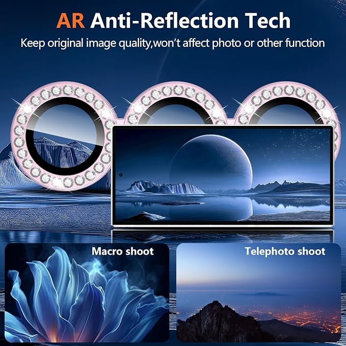 for Samsung Galaxy Z Fold 8 Ultra Camera Lens Protector, Individual Metal Ring Tempered Glass Lens Cover, [Strong Adsorption] Scratch Resistant Ultra-Thin HD Clear Lens Cover, 1 Set-Pink Diamond - Image 3